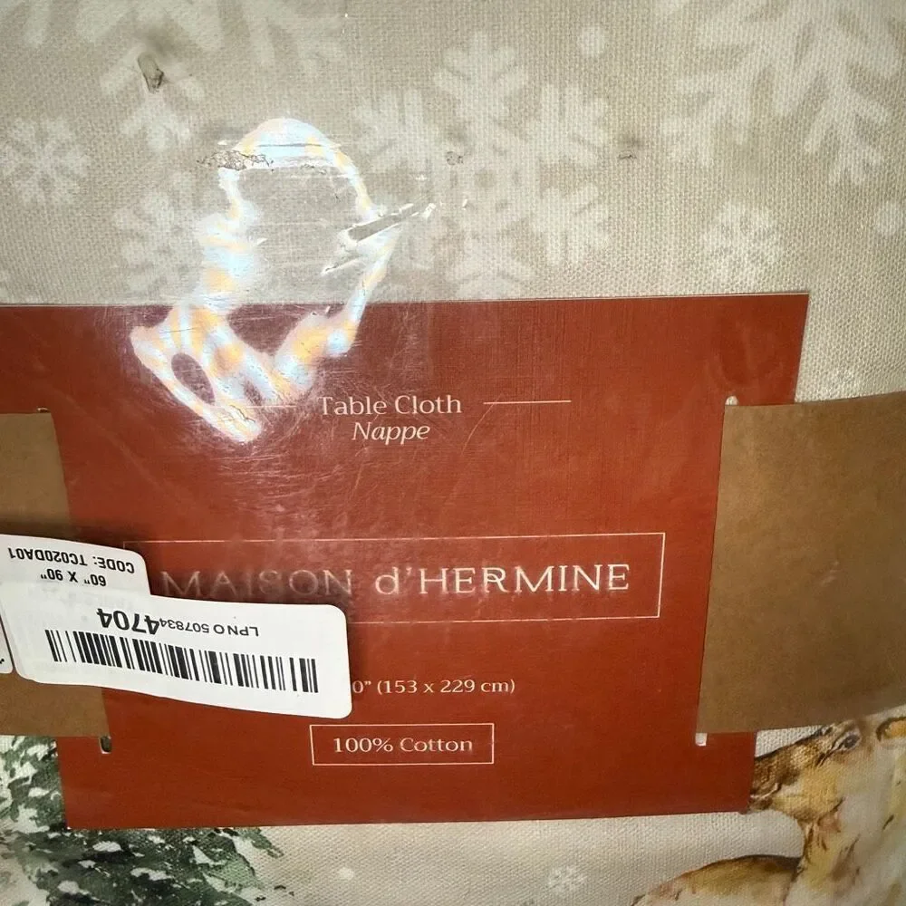 Maison d’Hermine Deer in the Woods cotton rectangle Tablecloth 60x90” NIB